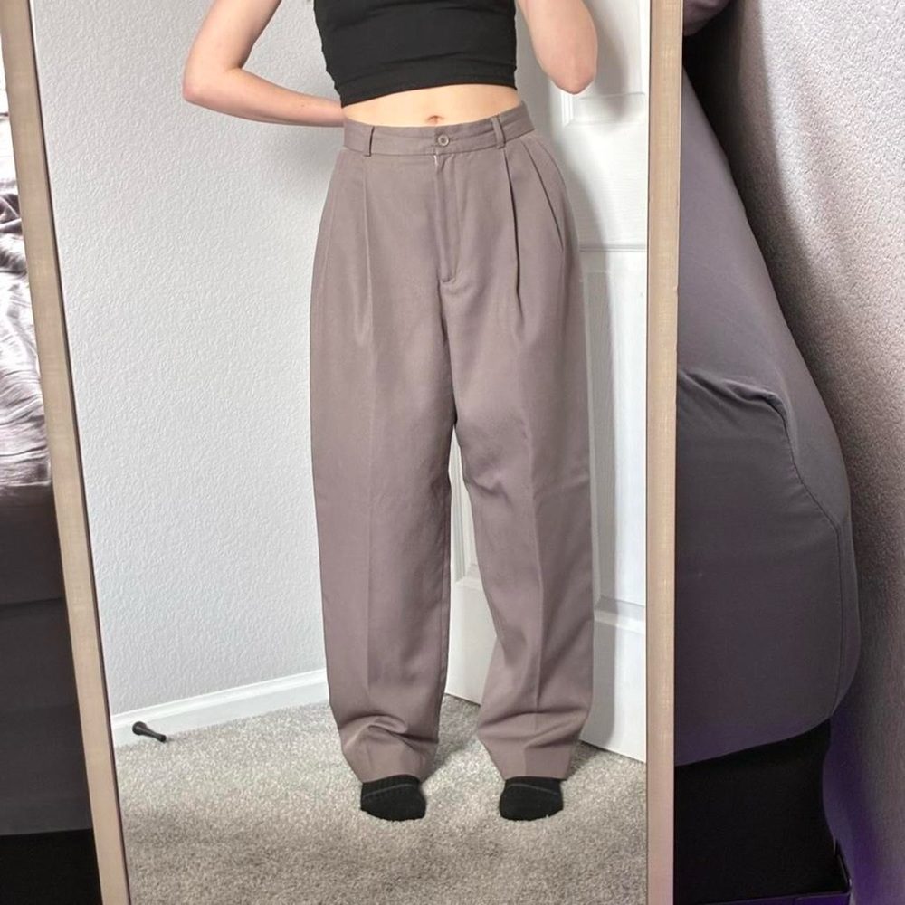 Focus 2000 by Charles Glueck taupe tapes high waisted trousers